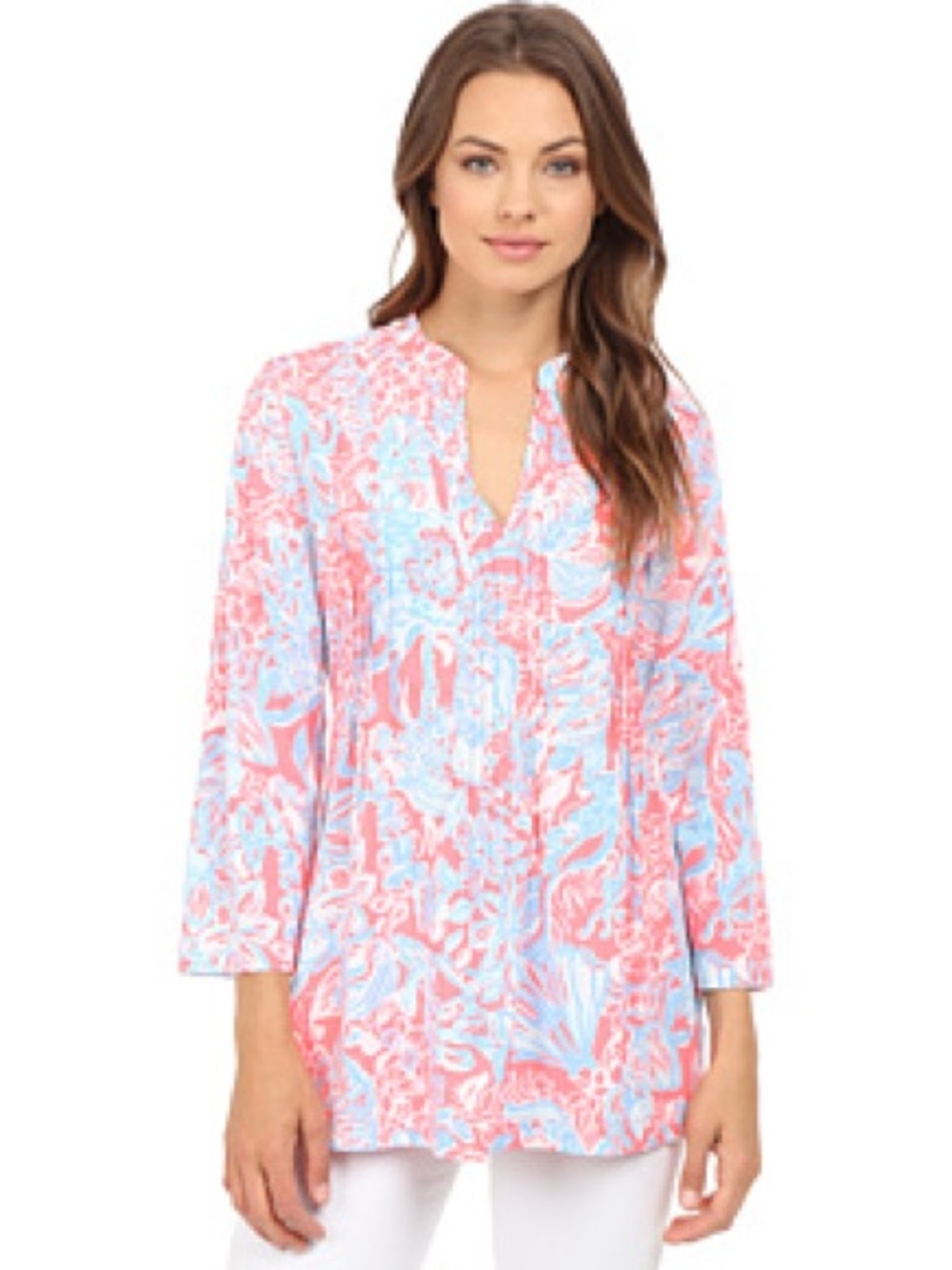 Lilly Pulitzer Sarasota Tunic Pink Sun Ray Summer Siren Floral Shirt Top Size M